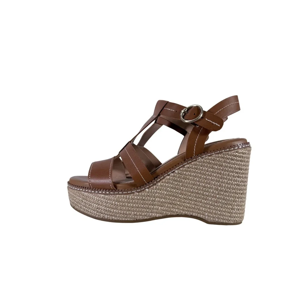 Womens Cole Haan Cloud All Day Wedge Honey Brown Leather Size 7.5‎ M 4 inch heel